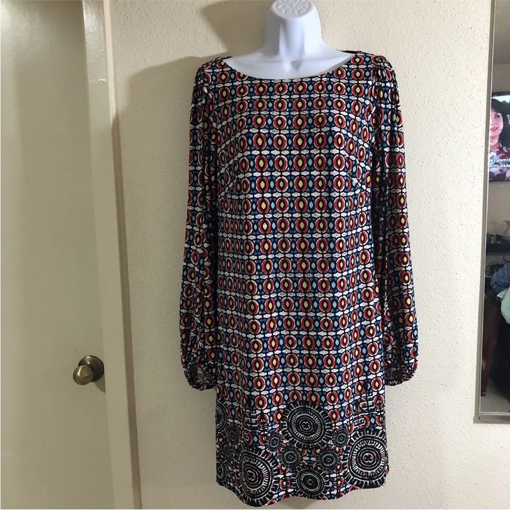 LAUNDRY BY SHELLI SEGAL Women Shift Career Dress Size 6 Rayon Muti Color Artsy